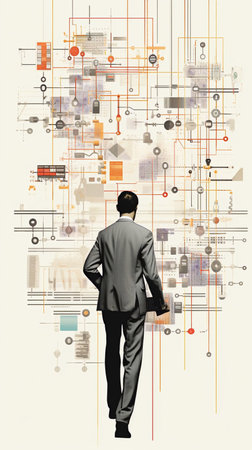 Man is programmed like a computer. Concept: development of internal programs, bindings, settings. High quality photoの素材