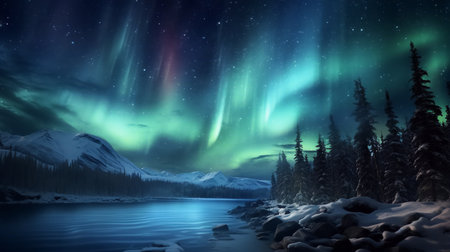 Northern lights, Aurora lights in the sky. High quality photoの素材