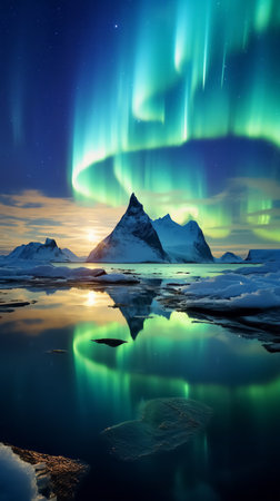 Northern lights, Aurora lights in the sky. High quality photoの素材