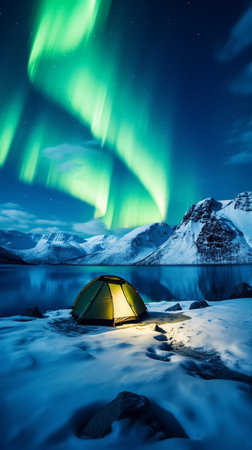 Northern lights, Aurora lights in the sky. High quality photoの素材