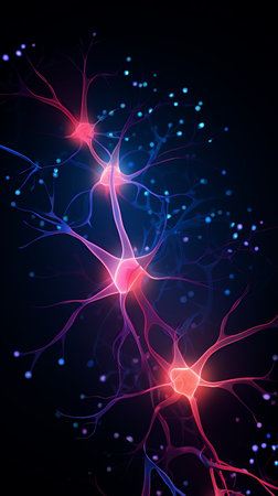 Neural connections of the brain. Vertical abstract background. High quality photoの素材