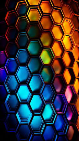 Honeycombs in neon light. Abstract background.の素材