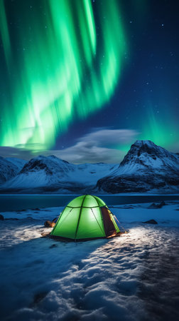 Northern lights, Aurora lights in the sky.の素材