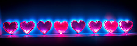 Neon hearts on a black background. Banner for Valentine's Day. High quality photoの素材
