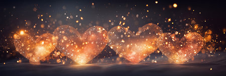 Hearts made of lights on a dark background. Banner for Valentine's Day. High quality photoの素材