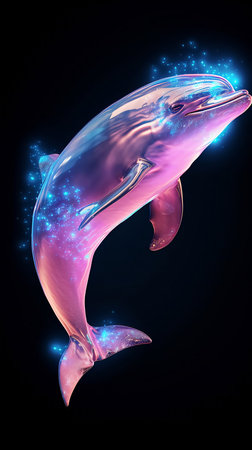 Neon dolphin on a black background. High quality photoの素材
