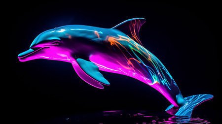 Neon dolphin on a black background. High quality photoの素材