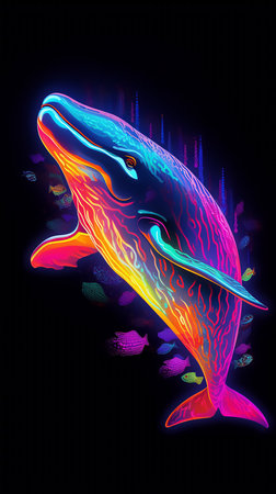 Neon whale on a black background. High quality photoの素材