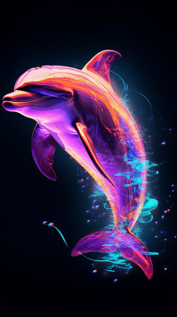 Neon dolphin on a black background. High quality photoの素材