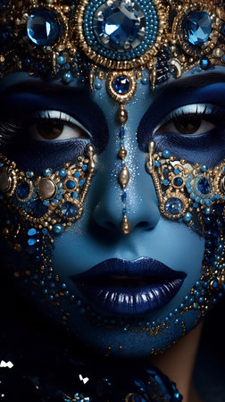 A glamorous girl with blue makeup, rhinestones and sparkles on her face. High quality photoの素材