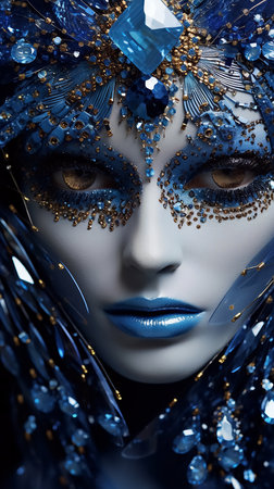 A glamorous girl with blue makeup, rhinestones and sparkles on her face. High quality photoの素材