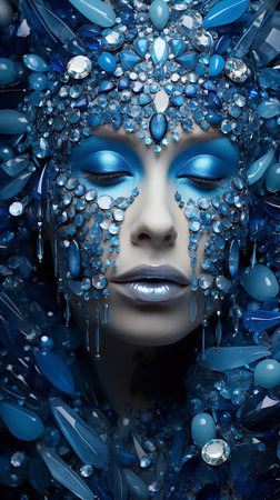 A glamorous girl with blue makeup, rhinestones and sparkles on her face. High quality photoの素材