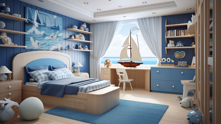 Boy's children's room in blue tones. High quality photoの素材
