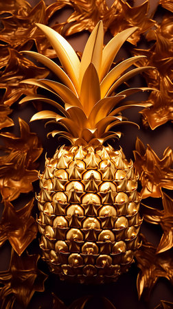 Golden pineapple on a black background. High quality photoの素材