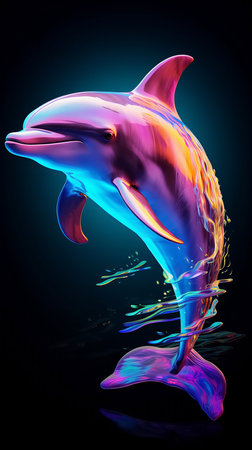 Neon dolphin on a black background. High quality photoの素材