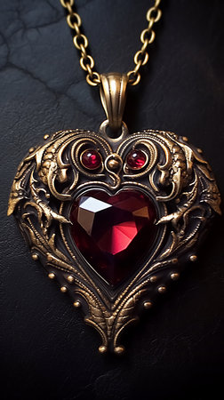 Heart-shaped pendant with red garnet. High quality photoの素材