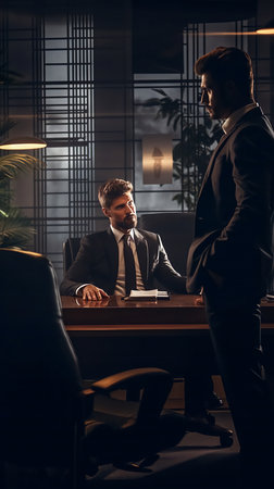 Men in suits in the office in the evening. High quality photoの素材