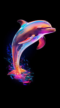 Neon dolphin on a black background. High quality photoの素材