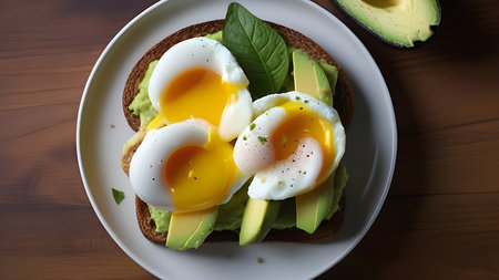Sandwiches, bruschetta with avacado and poached egg. High quality photoの素材