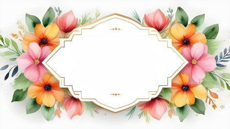 Watercolor floral background, floral frame with place for text. High quality photoの素材