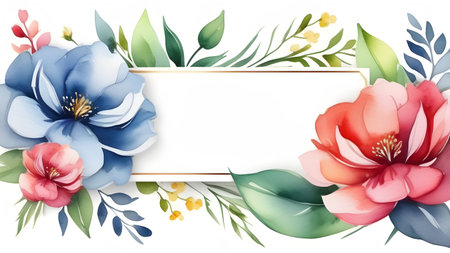 Watercolor floral background, floral frame with place for text. High quality photoの素材