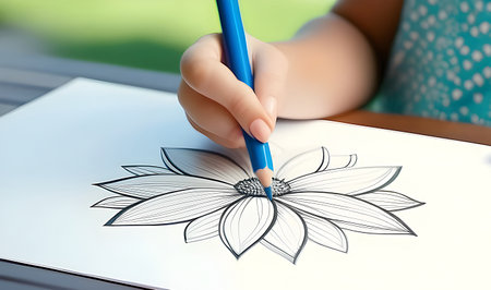 The child draws a flower. High quality photoの素材
