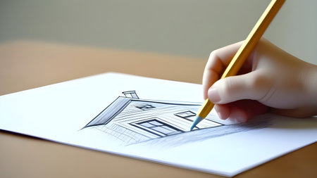 The child draws a house. High quality photoの素材