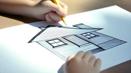 The child draws a house. High quality photoの素材