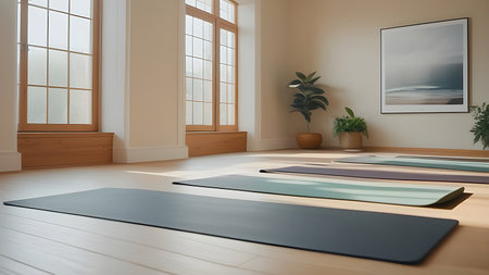 Yoga room interior in beige tones. High quality photoの素材