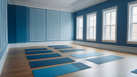 Interior of a yoga room in blue tones. High quality photoの素材