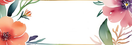 Watercolor floral banner, floral frame with place for text. High quality photoの素材