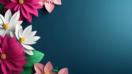 Flowers on a blue background with space for text. High quality photoの素材