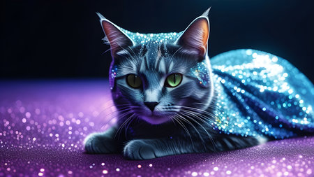 Black cat in halographic sparkles. High quality photoの素材