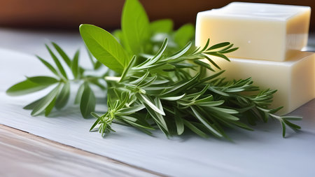 Handmade soap bars with medicinal plants. Spa set. High quality photoの素材