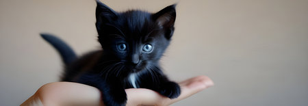 Kitten on hand on a light background. High quality photoの素材