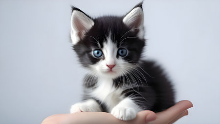 Kitten on hand on a light background. High quality photoの素材