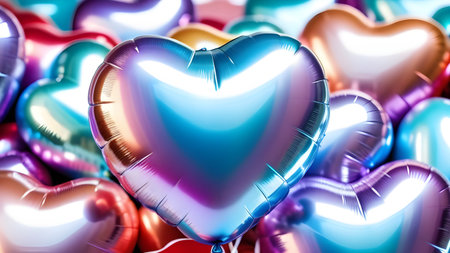 Halographic balloons in the shape of hearts. High quality photoの素材