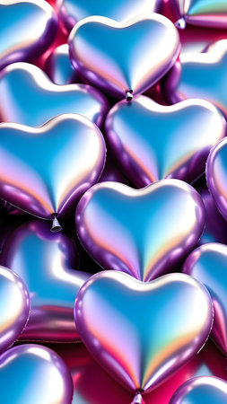 Halographic balloons in the shape of hearts. High quality photoの素材