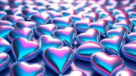Halographic balloons in the shape of hearts. High quality photoの素材