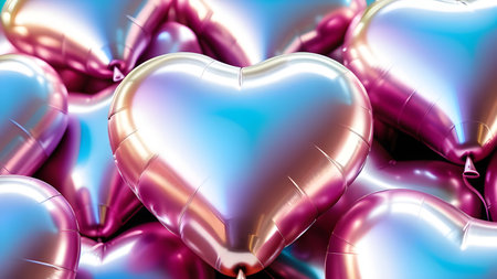 Halographic balloons in the shape of hearts. High quality photoの素材
