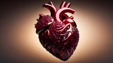 Anatomical heart inlaid with garnet stones. High quality photoの素材