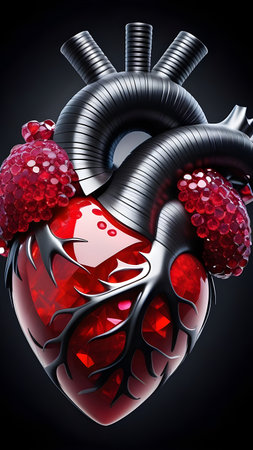 Anatomical heart inlaid with garnet stones. High quality photoの素材