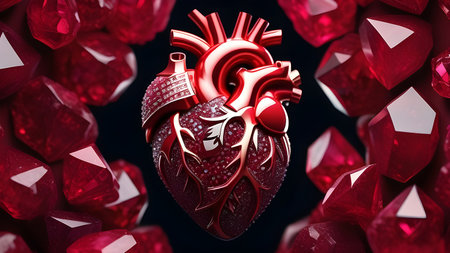 Anatomical heart inlaid with garnet stones. High quality photoの素材
