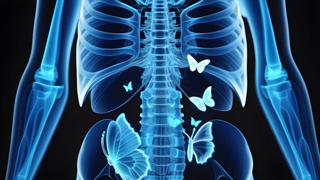 X-ray of a lover with butterflies in his stomach. High quality photoの素材