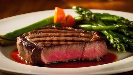 Meat steak with vegetables on a plate. High quality photoの素材