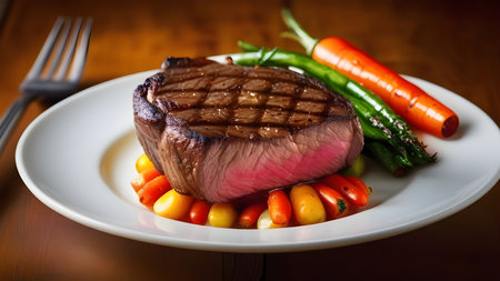 Meat steak with vegetables on a plate. High quality photoの素材