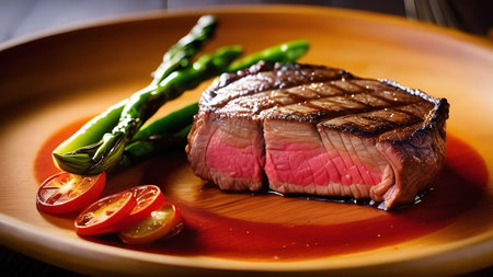 Meat steak with vegetables on a plate. High quality photoの素材