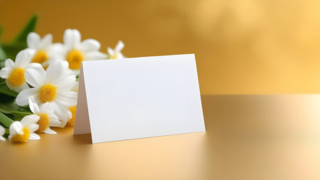 White sheet, letterhead, invitations on a gold background with flowers. High quality photoの素材