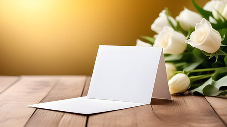 White sheet, letterhead, invitations on a gold background with flowers. High quality photoの素材