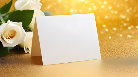White sheet, letterhead, invitations on a gold background with flowers. High quality photoの素材